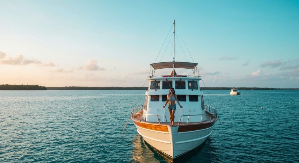 yacht charter vs liveaboard raja ampat differences — Photorealistic editorial travel photograph relevant to: The exact-m