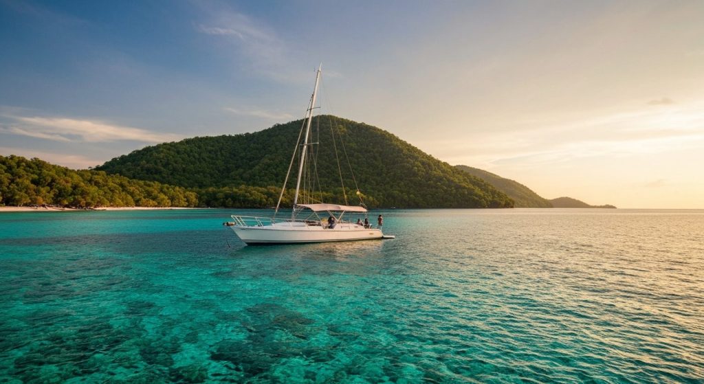 misool wayag piaynemo cape kri dive sites guide — Photorealistic editorial travel photograph relevant to: The exact-matc