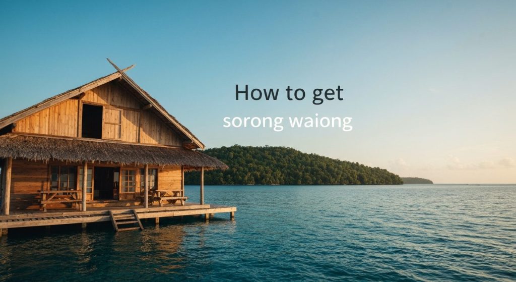 how to get sorong waisai raja ampat travel guide — Photorealistic editorial travel photograph relevant to: The exact-mat