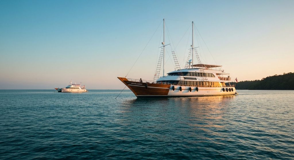 phinisi vs motor yacht comparison — Photorealistic editorial travel photograph relevant to: The exact-match authority fo