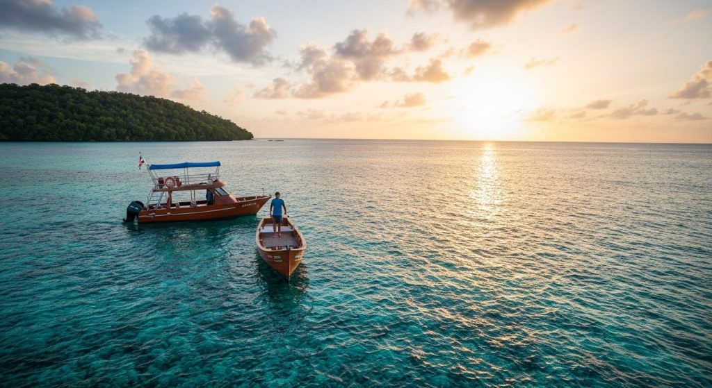 raja ampat honeymoon yacht charter — Photorealistic editorial travel photograph relevant to: The exact-match authority f