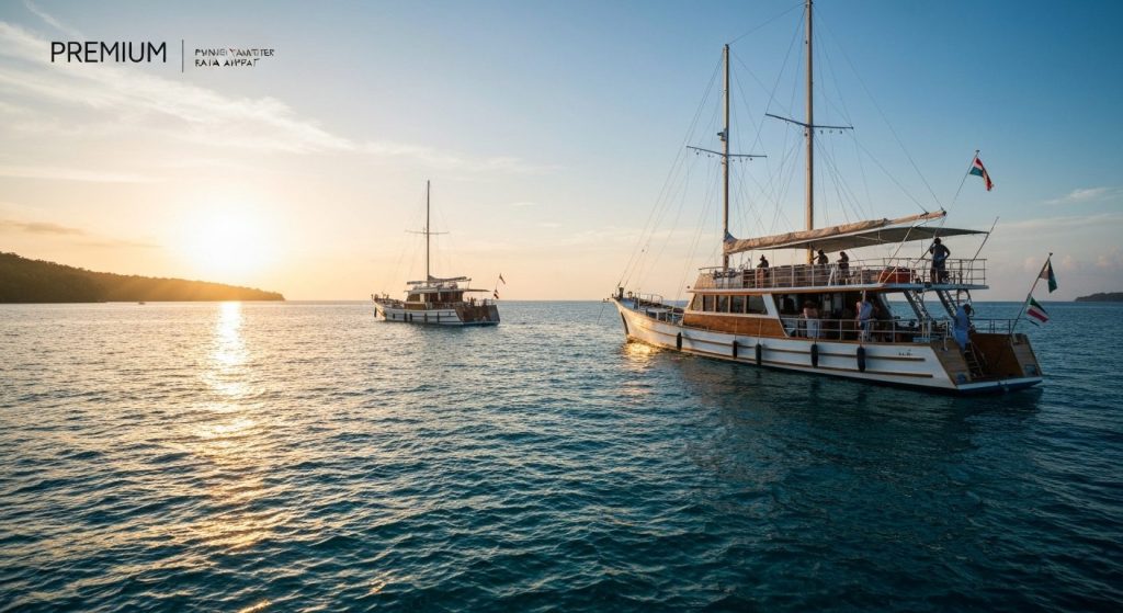 phinisi yacht charter raja ampat — Photorealistic editorial travel photograph relevant to: The exact-match authority for