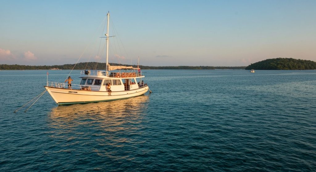 raja ampat yacht charter from sorong — Photorealistic editorial travel photograph relevant to: The exact-match authority